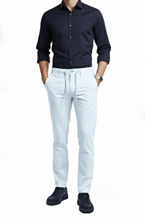 DeepSEA Erkek Buz Mavisi Esnek Kumaş Slim Fit Beli Lastikli Günlük Spor Pantolon 2601070