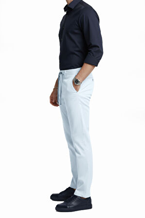 DeepSEA Erkek Buz Mavisi Esnek Kumaş Slim Fit Beli Lastikli Günlük Spor Pantolon 2601070