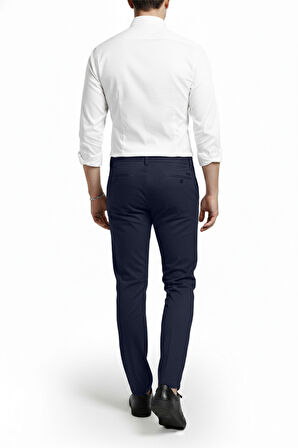 DeepSEA Erkek Lacivert Likralı Gofre Kumaş Beli Lastikli İpli Slim Fit Günlük Pantolon 2600650