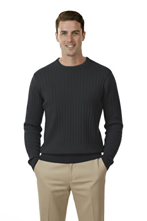 DeepSEA Erkek Füme Rahat Kalıp Çizgi Dokulu Triko Kazak – Şık & Modern Tasarım 2605432