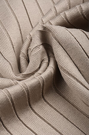 DeepSEA Erkek Bej Rahat Kalıp Çizgi Dokulu Triko Kazak – Şık & Modern Tasarım 2605432