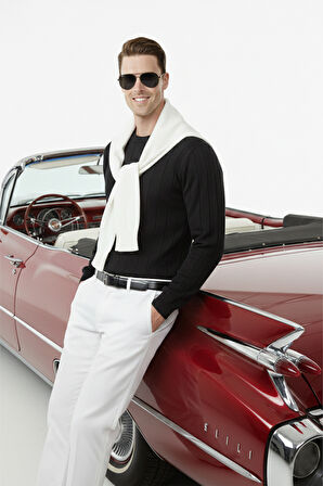 DeepSEA Siyah Dar Kesim Likralı Erkek Triko Kazak – Bisiklet Yaka Şık Tasarım 2605433