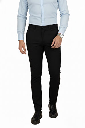 DeepSEA Siyah Dar Kesim Beli Lastikli Çizgi Dokulu Likralı Erkek Pantolon – Şık & Konforlu Tasarım 2600700