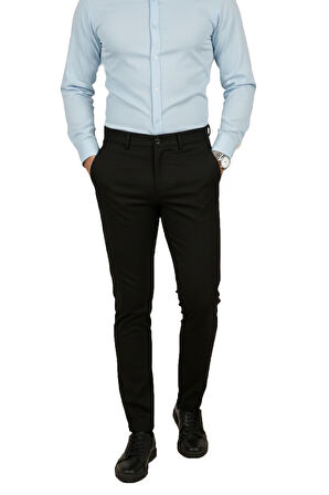 DeepSEA Siyah Dar Kesim Beli Lastikli Çizgi Dokulu Likralı Erkek Pantolon – Şık & Konforlu Tasarım 2600700