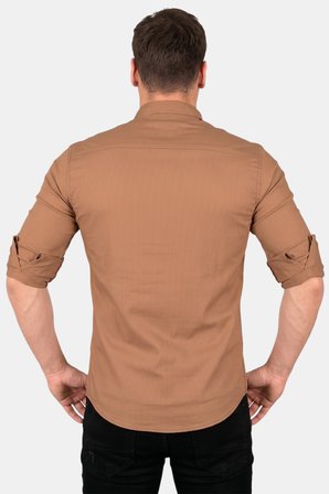 DeepSEA Camel Dar Kesim Likralı Spor Gömlek – Büyük Beden Seçenekli Pamuklu Erkek Gömlek 2300421