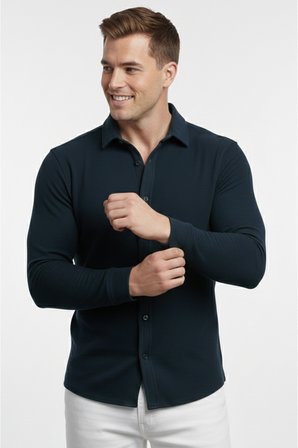 DeepSEA Lacivert Slim Fit Örme Kumaş Likralı Erkek Gömlek – Nefes Alan Esnek ve Modern Tasarım 2602604