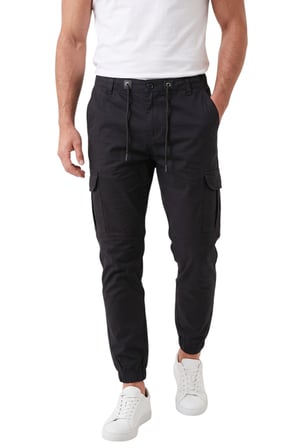 DeepSEA Erkek Slim Fit Likralı Siyah Kargo Cepli Jogger Pantolon – İpli Bel Lastikli Paça 2600589