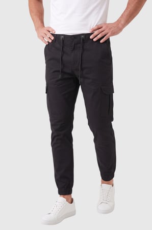 DeepSEA Erkek Slim Fit Likralı Siyah Kargo Cepli Jogger Pantolon – İpli Bel Lastikli Paça 2600589