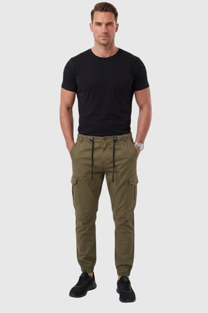 DeepSEA Erkek Slim Fit Likralı Haki Kargo Cepli Jogger Pantolon – İpli Bel Lastikli Paça 2600589