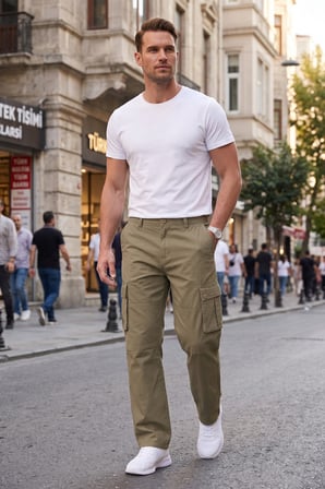 DeepSEA Erkek Relaxed Fit Bol Kesim Likralı Yeşil Outdoor Kargo Pantolon – Çok Cepli Geniş Paça 1705421