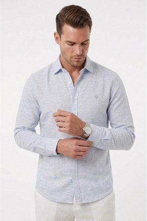 DeepSEA Mavi Slim Fit Çizgili %100 Pamuk Erkek Gömlek – Nefes Alan Şık Günlük Gömlek 2602626