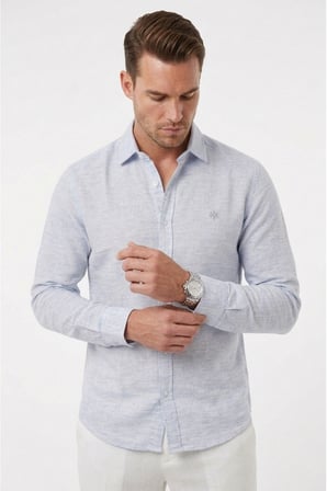 DeepSEA Mavi Slim Fit Çizgili %100 Pamuk Erkek Gömlek – Nefes Alan Şık Günlük Gömlek 2602626