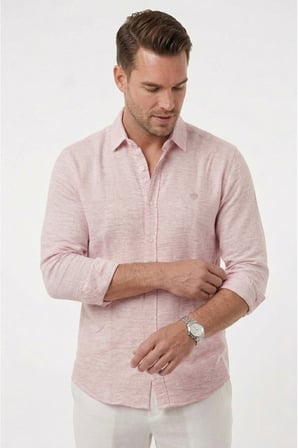 DeepSEA Pembe Slim Fit Çizgili %100 Pamuk Erkek Gömlek – Nefes Alan Şık Günlük Gömlek 2602626