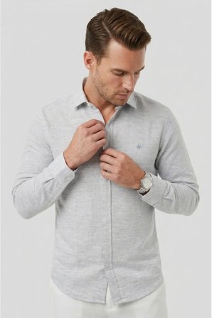 DeepSEA Gri Slim Fit Çizgili %100 Pamuk Erkek Gömlek – Nefes Alan Şık Günlük Gömlek 2602626