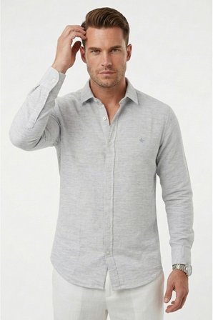 DeepSEA Gri Slim Fit Çizgili %100 Pamuk Erkek Gömlek – Nefes Alan Şık Günlük Gömlek 2602626