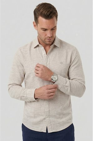 DeepSEA Krem Slim Fit Çizgili %100 Pamuk Erkek Gömlek – Nefes Alan Şık Günlük Gömlek 2602626