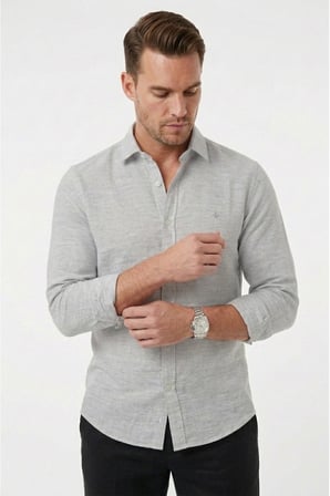 DeepSEA Koyu Gri Slim Fit Çizgili %100 Pamuk Erkek Gömlek – Nefes Alan Şık Günlük Gömlek 2602626