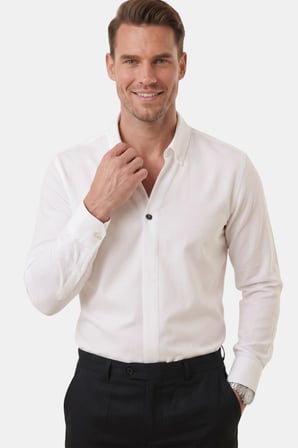 DeepSEA Beyaz Slim Fit Kolay Ütülenebilir Açık Dik Yaka Likralı Erkek Gömlek 2602615