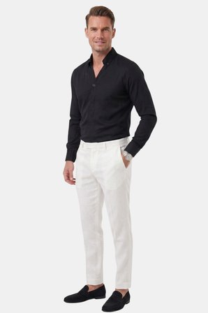 DeepSEA Siyah Slim Fit Kolay Ütülenebilir Açık Dik Yaka Likralı Erkek Gömlek 2602615