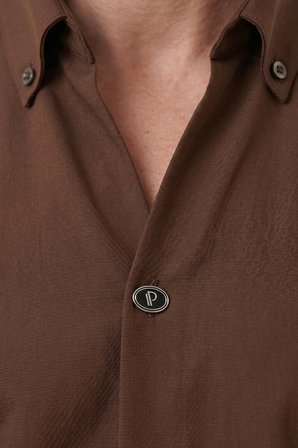 DeepSEA Kahve Slim Fit Kolay Ütülenebilir Açık Dik Yaka Likralı Erkek Gömlek 2602615