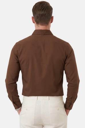 DeepSEA Kahve Slim Fit Kolay Ütülenebilir Açık Dik Yaka Likralı Erkek Gömlek 2602615