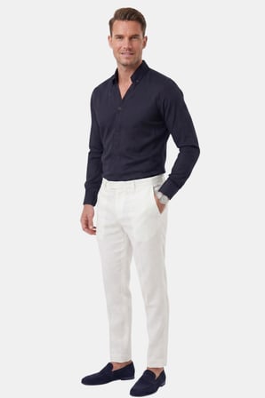 DeepSEA Lacivert Slim Fit Kolay Ütülenebilir Açık Dik Yaka Likralı Erkek Gömlek 2602615