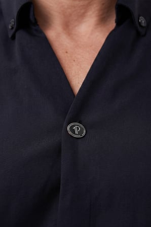 DeepSEA Lacivert Slim Fit Kolay Ütülenebilir Açık Dik Yaka Likralı Erkek Gömlek 2602615