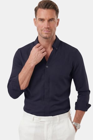 DeepSEA Lacivert Slim Fit Kolay Ütülenebilir Açık Dik Yaka Likralı Erkek Gömlek 2602615