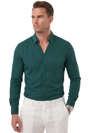 DeepSEA Yeşil Slim Fit Kolay Ütülenebilir Açık Dik Yaka Likralı Erkek Gömlek 2602615