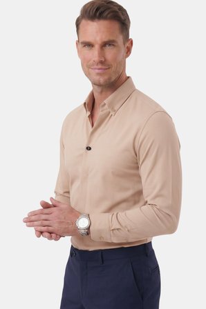 DeepSEA Bej Slim Fit Kolay Ütülenebilir Açık Dik Yaka Likralı Erkek Gömlek 2602615