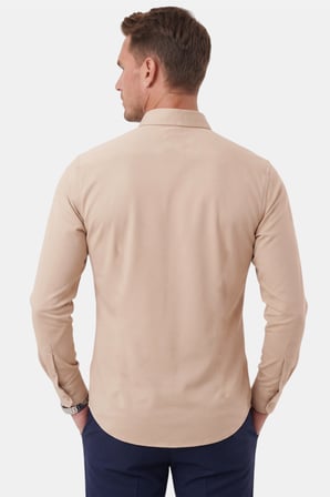 DeepSEA Bej Slim Fit Kolay Ütülenebilir Açık Dik Yaka Likralı Erkek Gömlek 2602615