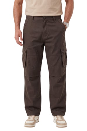 DeepSEA Erkek Relaxed Fit Bol Kesim Likralı Koyu Kahve Outdoor Kargo Pantolon – Çok Cepli Geniş Paça 1705421