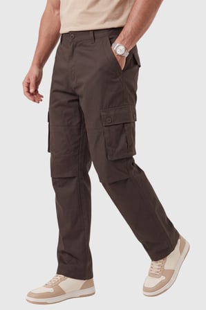 DeepSEA Erkek Relaxed Fit Bol Kesim Likralı Koyu Kahve Outdoor Kargo Pantolon – Çok Cepli Geniş Paça 1705421