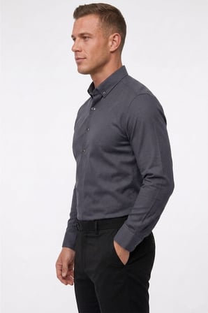 DeepSEA Füme Slim Fit Likralı Kolay Ütülenebilir Gizli Düğmeli Erkek Gömlek 2602614