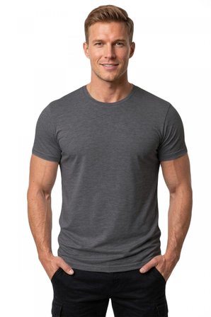 DeepSEA Erkek Antrasit Slim Fit %90 Pamuk Likralı Yumuşak Dokulu Basic Tişört 1801131