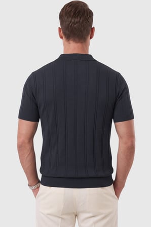 DeepSEA Erkek Fermuarlı Polo Yaka Çizgi Dokulu Füme Triko Tişört Regular Fit Yumuşak Dokulu 2608007