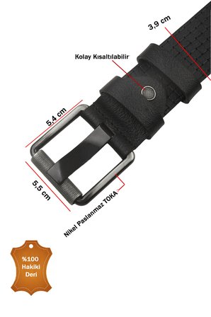 DeepSEA Siyah %100 Hakiki Deri Erkek Spor Kemer – Kare Desenli Kolay Kısaltılabilir Kot Pantolon Kemeri 2602681