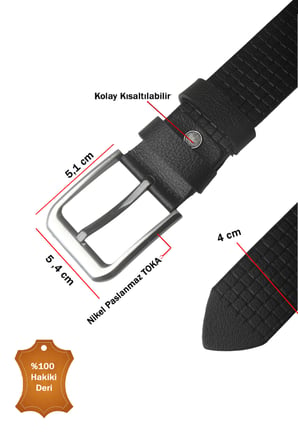 DeepSEA Siyah %100 Hakiki Deri Erkek Kemer Kare Desenli Kolay Kısaltılabilir Spor Kemer 2602682
