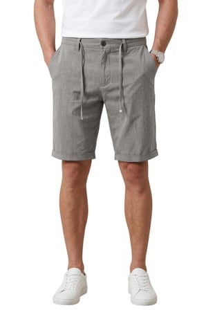DeepSea Gri Slim Fit Likralı Çizgi Dokulu Beli Lastikli İpli Erkek Şort Kapri 2601743