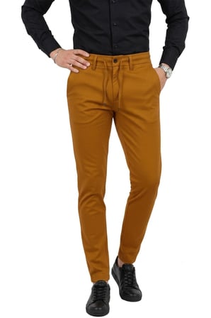 DeepSEA Erkek Taba Likralı Beli Lastikli & İpli Dar Kesim Şık Kumaş Pantolon 2600572