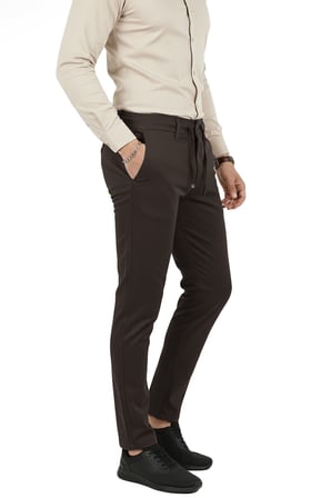DeepSEA Erkek Koyu Kahve Likralı Beli Lastikli & İpli Dar Kesim Şık Kumaş Pantolon 2600572