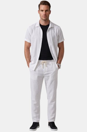 DeepSEA Beyaz Çizgi Dokulu Rahat Kesim Yazlık Spor Pantolon – Hafif Kumaş Modern Tasarım 2600263