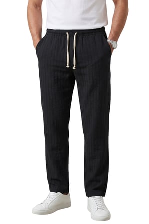 DeepSEA Siyah Çizgi Dokulu Rahat Kesim Yazlık Spor Pantolon – Hafif Kumaş Modern Tasarım 2600263