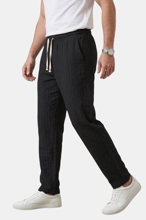 DeepSEA Siyah Çizgi Dokulu Rahat Kesim Yazlık Spor Pantolon – Hafif Kumaş Modern Tasarım 2600263