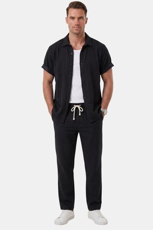 DeepSEA Siyah Çizgi Dokulu Rahat Kesim Yazlık Spor Pantolon – Hafif Kumaş Modern Tasarım 2600263