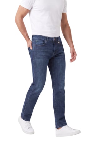 DeepSEA Erkek Regular Fit Standart Kesim Likralı Taşlanmış Lacivert Kot Pantolon – Esnek Pamuklu Jean 2600982