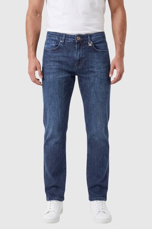 DeepSEA Erkek Regular Fit Standart Kesim Likralı Taşlanmış Lacivert Kot Pantolon – Esnek Pamuklu Jean 2600982