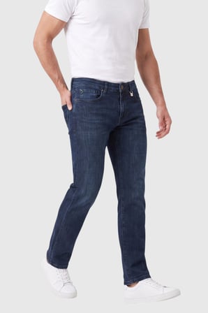 DeepSEA Erkek Regular Fit Standart Kesim Likralı Taşlanmış Koyu Lacivert Kot Pantolon – Esnek Pamuklu Jean 2600982