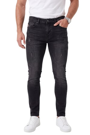 DeepSEA Erkek Slim Fit %98 Pamuk Likralı Taşlanmış Yıpratma Detaylı Siyah Kot Pantolon 2600041