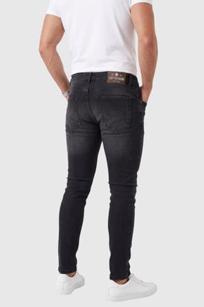 DeepSEA Erkek Slim Fit %98 Pamuk Likralı Taşlanmış Yıpratma Detaylı Siyah Kot Pantolon 2600041